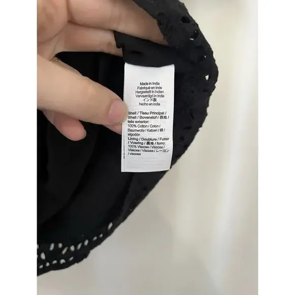 J.CREW Black Eyelet Smocked Short Sleeve Blouse Top Size xxs Ruffle 100% Cotton - Picture 4 of 7